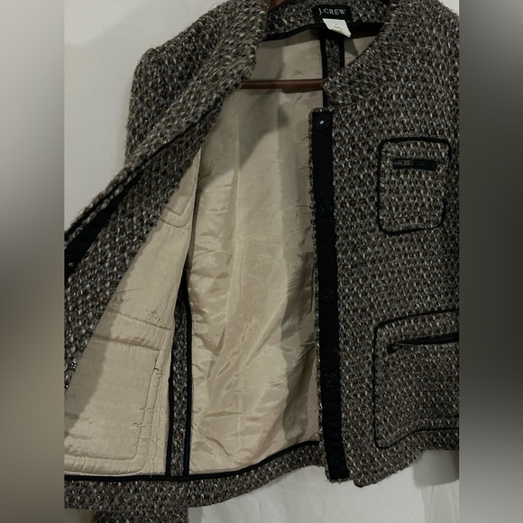 J.Crew Wool Blend Tweed Jacket | Size 4 | Brown Black Metallic | 4-Pocket Zip - Picture 6 of 7